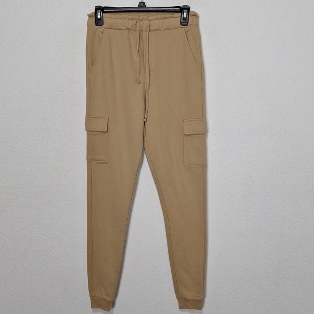 Tularosa Tan Elastic Waist Pockets Streetwear Athleisure Cargo Jogger Pants Sz.S